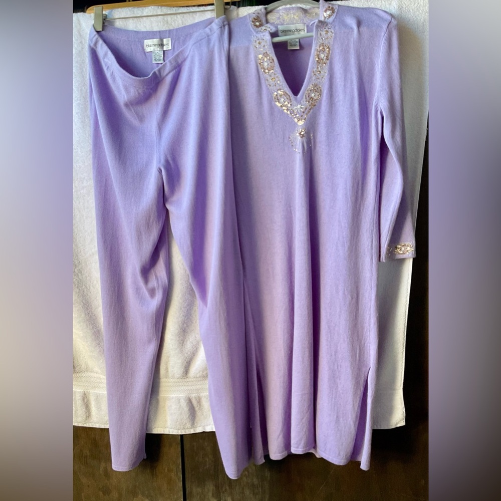 Bloomingdale's Lavender Embellished Tunic Top and Pants